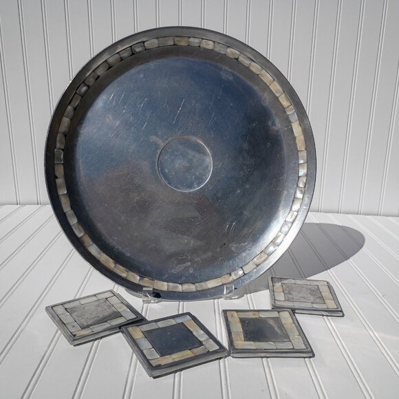 Towle Silversmiths Large Silver Platter Serving Tray with Mother of Pearl Inlay - Picture 8 of 8